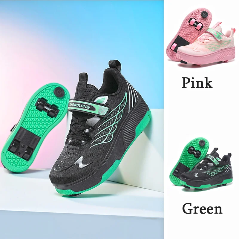 Roller Skate Shoe Walking Shoes With Four-wheel Student Sports Pulleys Walking Shoes With Wheels Summer Spring Kids Sneakers