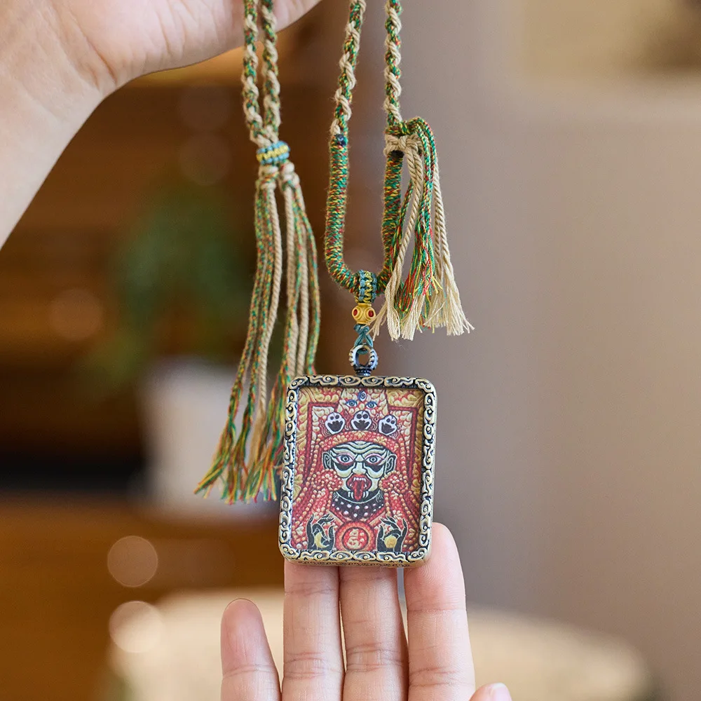 Tibetan Zakiram Zodiac Natal Buddha Hand-Painted Thangka Gawu Box Pendant for Men and Women in the Past and Present Life Necklace