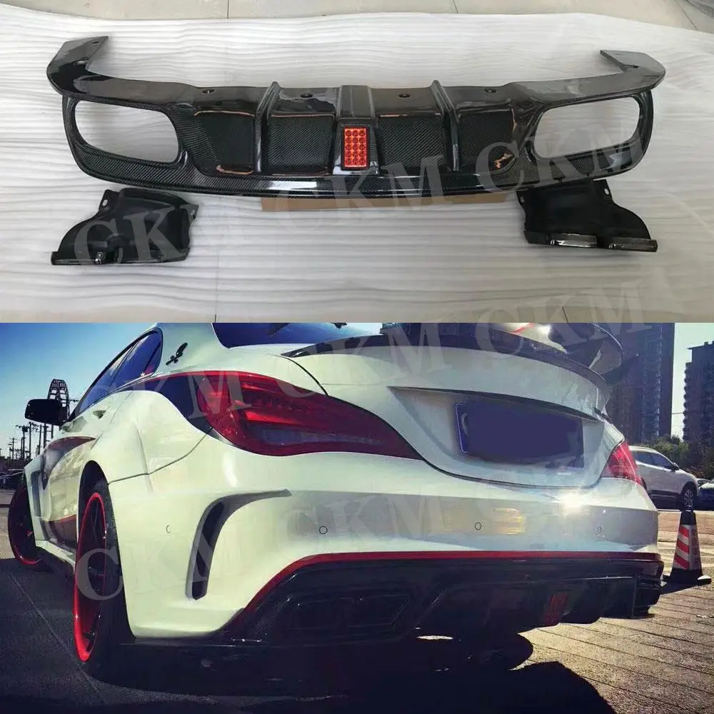 

For CLA Class Carbon Fiber Rear Bumper Diffuser Led Extension Exhaust Tips For Benz W117 CLA180 200 CLA250 260 CLA45 2013-2018