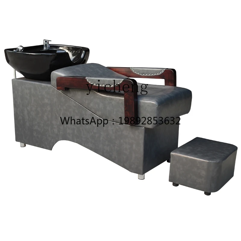 ZZ YY Solid Wood Shampoo Chair Flushing Bed New Hair Saloon Dedicated Ceramic Basin