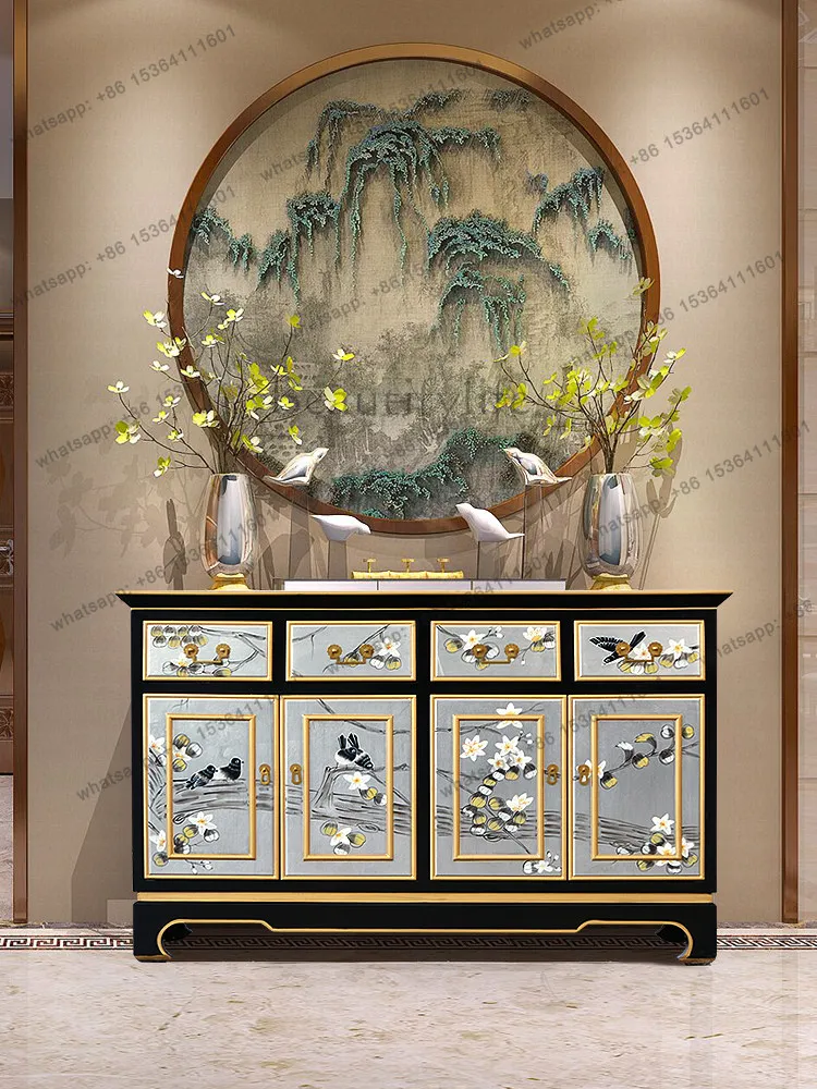 Painted screen partition cabinet light luxury new Chinese solid wood decoration modern Chinese side cabinet