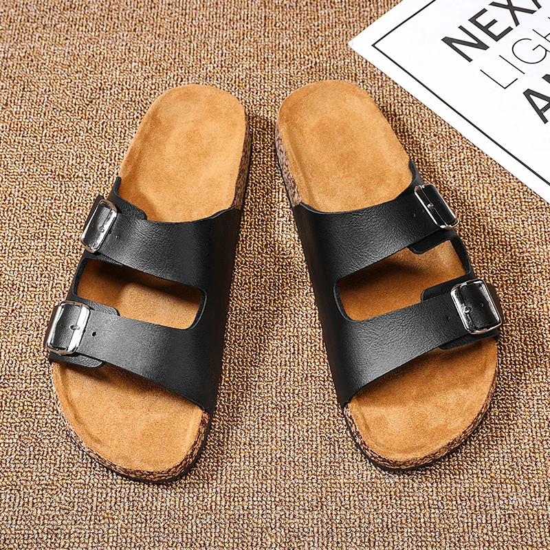 Luxury Leather Sandals 2024 Summer Male Women Mules Slippers Clogs Slippers Classic Buckle Cork Slides Slippers for Men Slippers