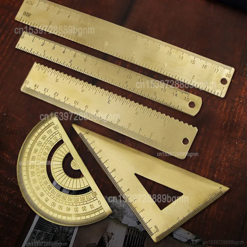 12cm 15cm 18cm Double Scale Metal Brass Straight Ruler CM Inch Office School Math Art Design Student Exam Measuring Drawing Tool