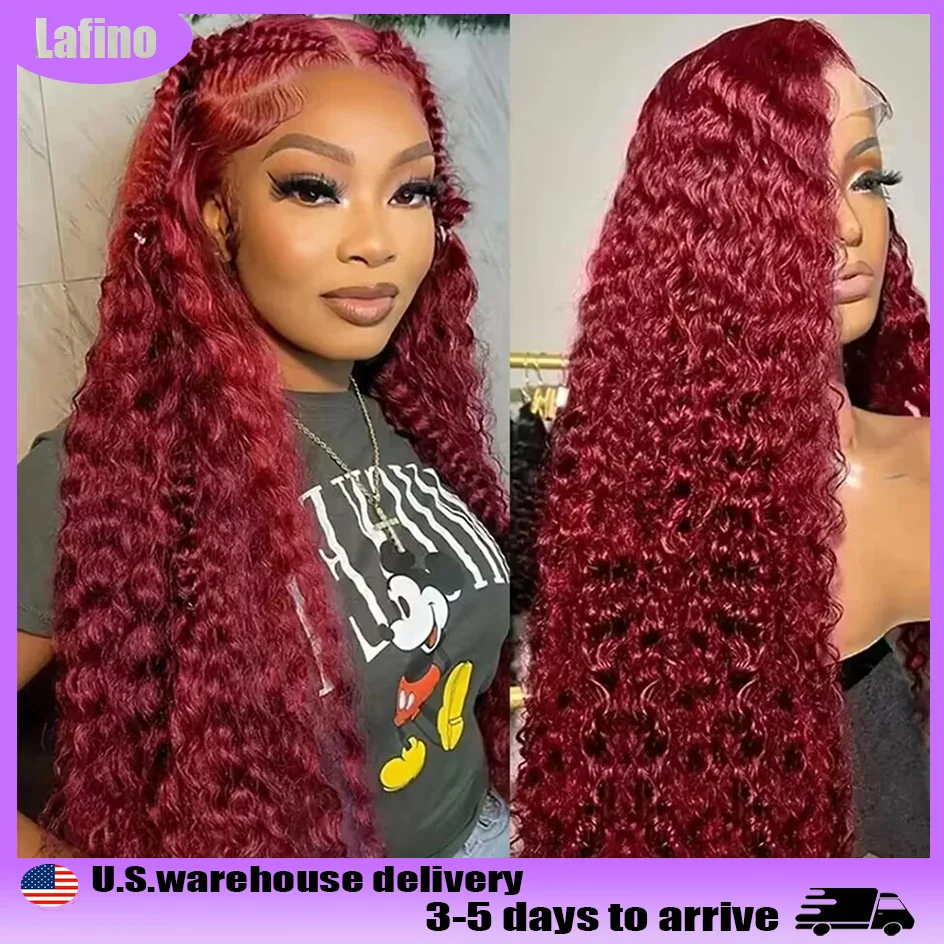 

Lafino Burgundy Deep Wave Frontal Wig 13x6 Hd Lace Water Wave Human Hair Wig Curly Wigs 13x4 Hd Lace Frontal Wigs 99j Colored