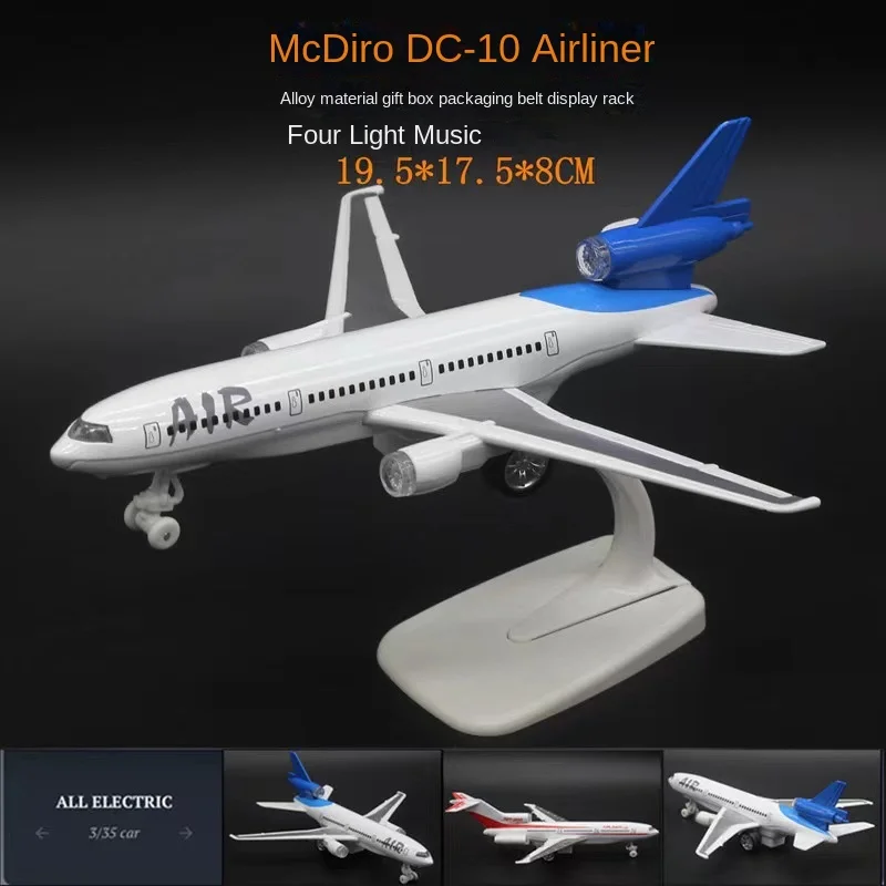 22cm Alloy Aircraft Model Boeing 727 McDonnell Douglas DC-10 Toy Airliner Car Model 4 Light Music