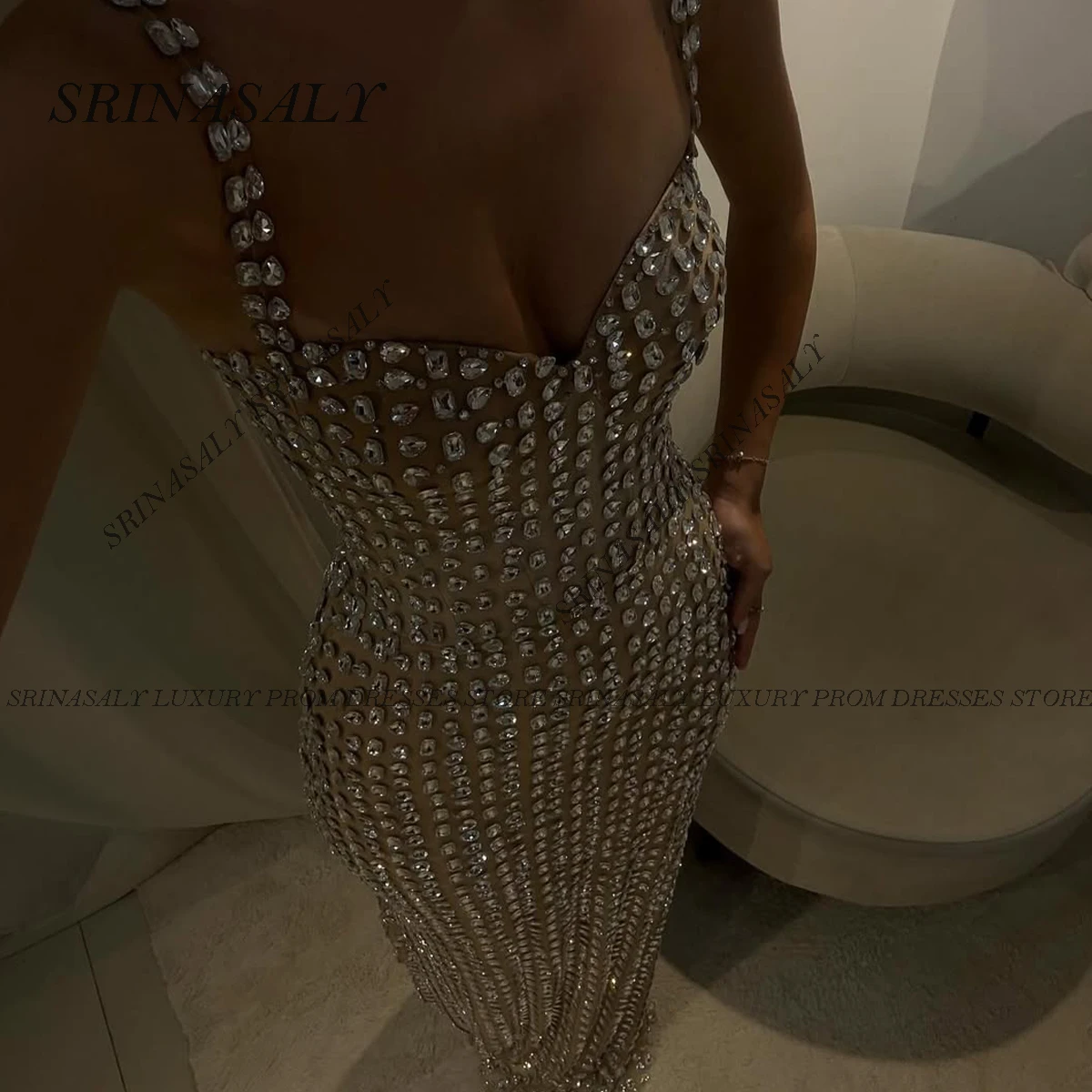 Customized Glitter Diamonds Long Mermaid Prom Dresses Beading Evening Gown Robe Formal Sleeveless Sexy 2025 vestidos de gala