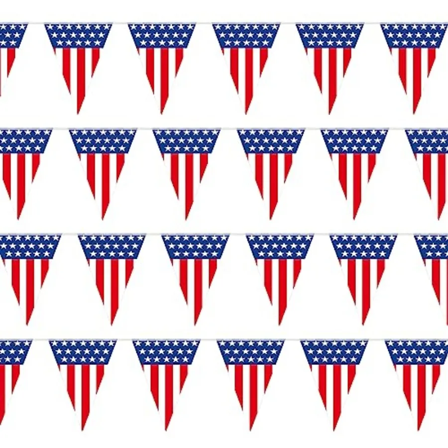 

USA Flag Pennant Banner 100' FT. Long American String Flags 18" Inch Tall Triangle Flag Decorations USA Party Stars and Stripes
