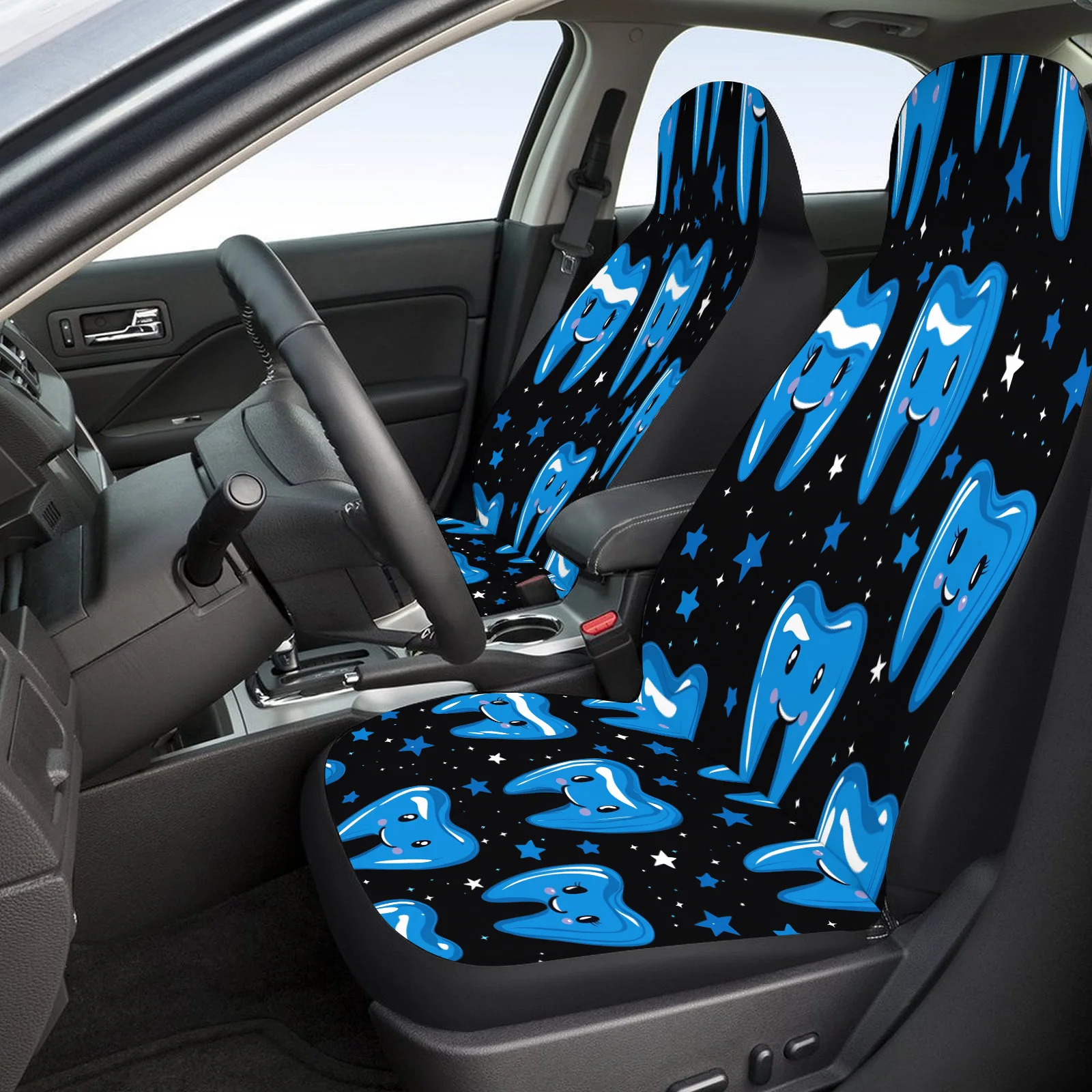Tooth Pattern Themed Car Seat Cover Set For Most Cars Trucks, Trendy Breathable Car Seat Protector Covers Full Set, Universal Ca