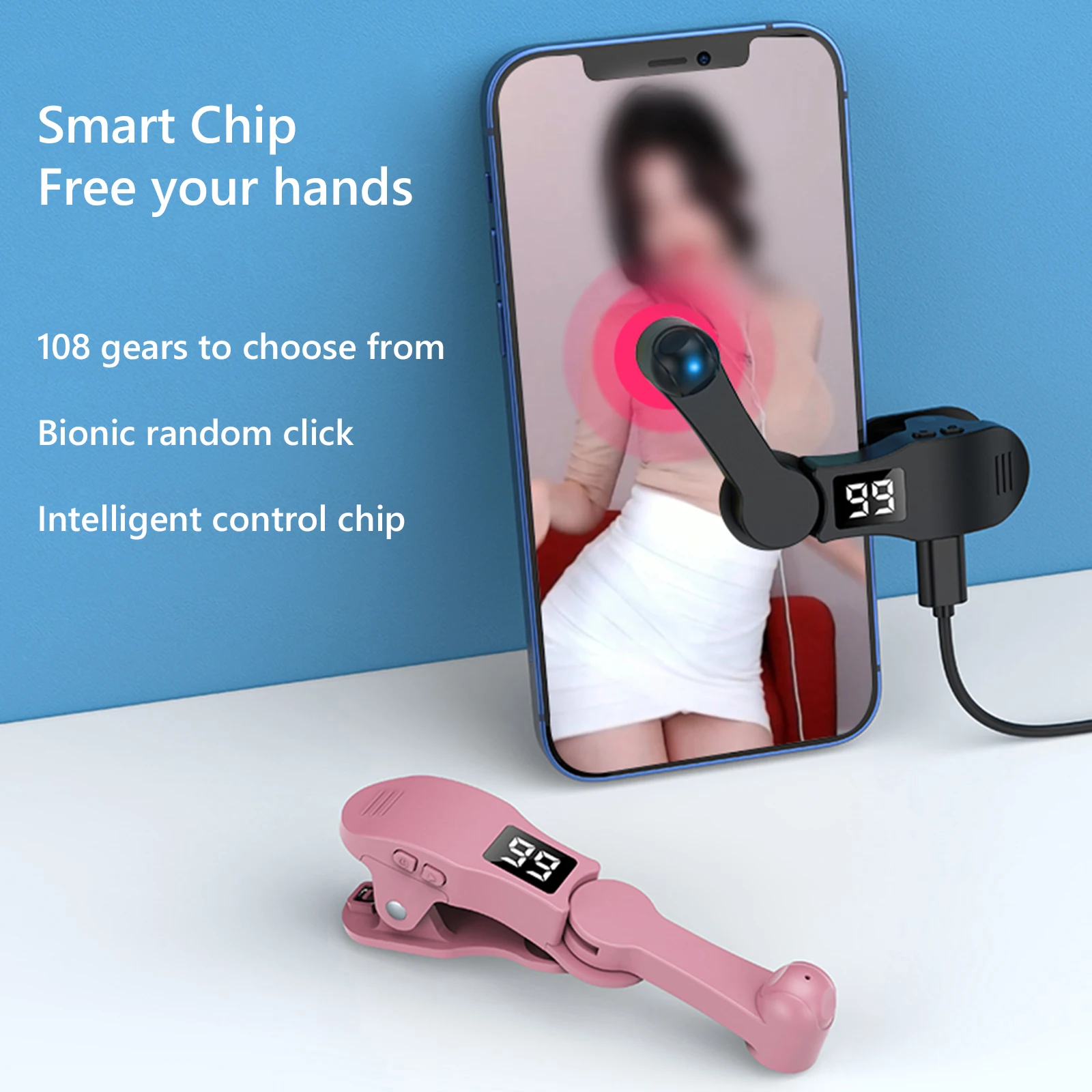 Digital Auto Screen Clicker Automatic Phone Screen Tapper 108 Gears USB 180° Rotation for Smart Phone Apps Video Live Streaming