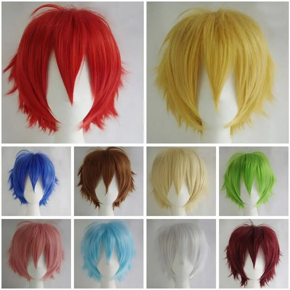Men Women Multi-Color Short Straight Hairpiece Full Wig for Anime Party Cosplay