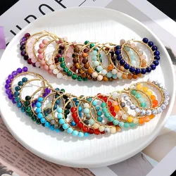 Natural Stone Stainless Steel Wire Wound Earrings Design Sense Beaded Ear Pendants Advanced Sense Retro Color Versatile Jewelry