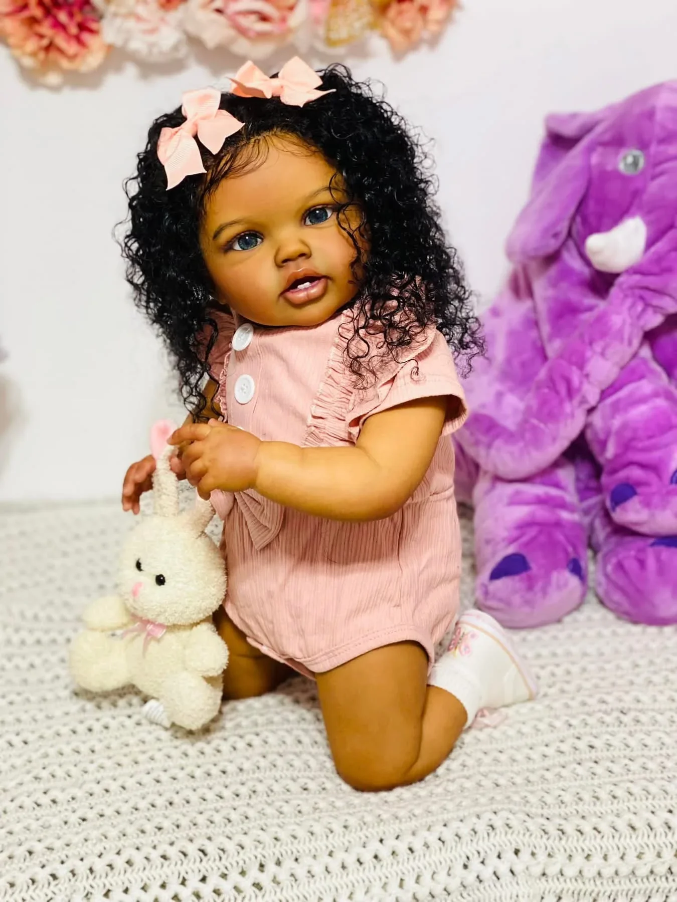 NPK 24 pollici pelle marrone scuro rinata bambino bambino Lottie bambola neonato principessa ragazza realistica morbida al tatto 3D pelle arte bambola