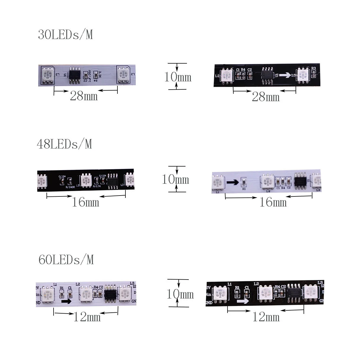 ストリップライトdc12v ws2811,高輝度,アドレス指定可能なデジタルLEDストリップ5m 60leds/m,ip20,2811