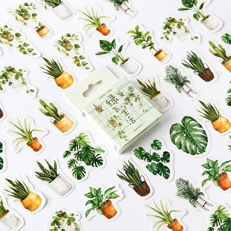 45Pcs Green Plant Aesthetic Stickers DIY Refrigerator Decoration Notebook Phone Luggage Decoration Stickers