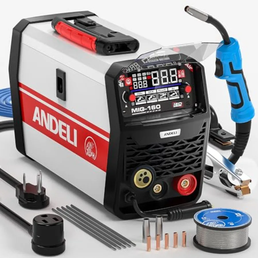 

MIG Welder 160A 110V/220V Dual Voltage GAS MIG/FLUX MIG/LIFT TIG/STICK 4-In-1 Multiprocess MIG Welder LED Digital Displa