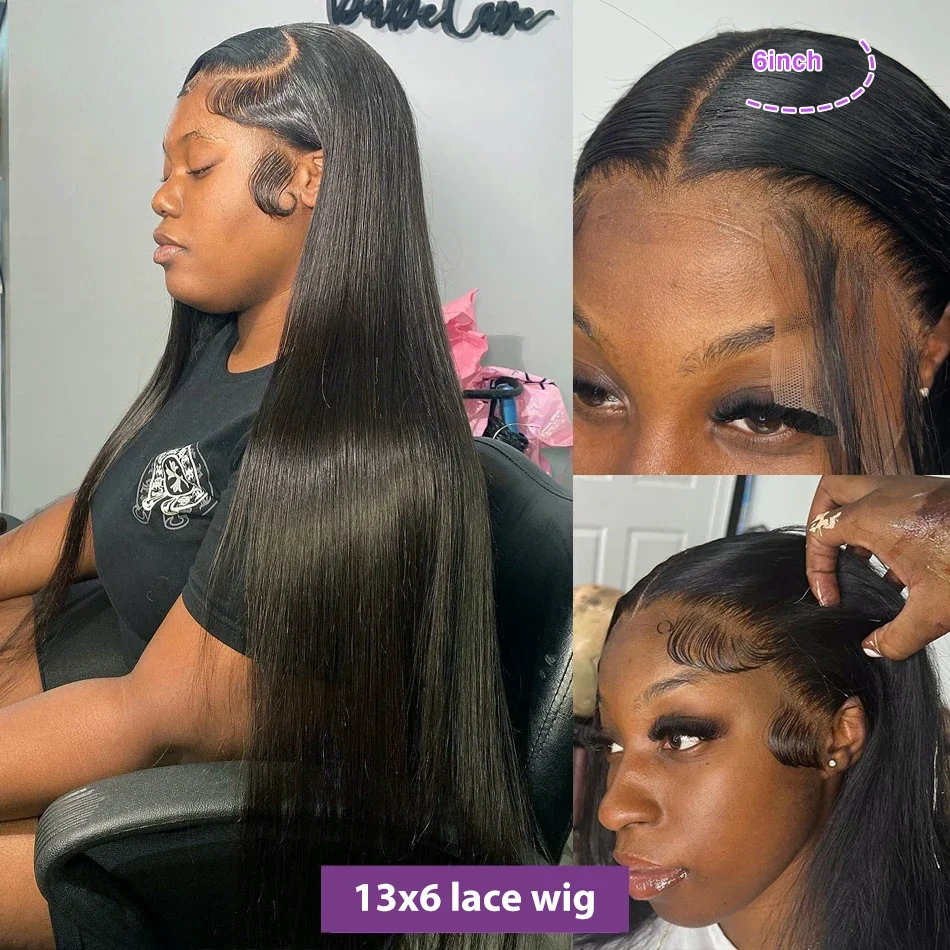 250 Density Raw Human Hair Wigs Glueless Lace Front HD 13x6 Frontal 40 Inches Braided Half Brazilian Bone Straight Pre Plucked