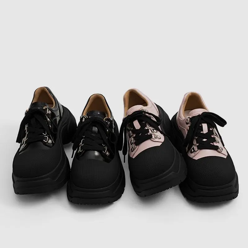 ラウンドトゥのレトロなレースアップスポーツシューズ,浅い口,スポンジケーキ,新しい春,2022