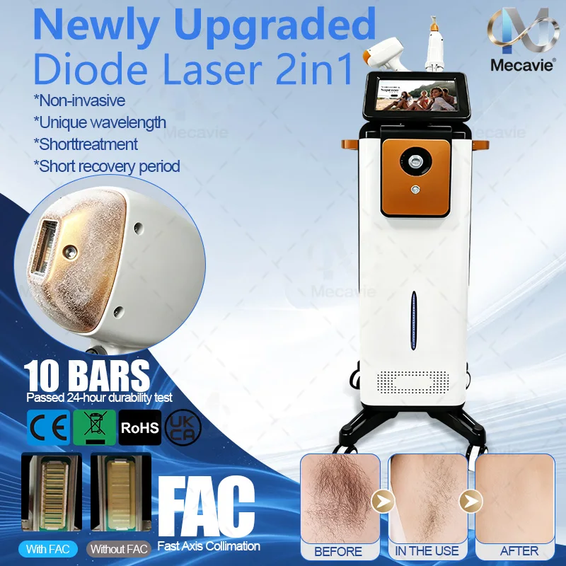 2 IN 1 Soprano Titanium Ice Platinum Diode and pico 755 808 830 940 1064nm 5 Wavelength Laser Hair Removal5000W Machine Painless