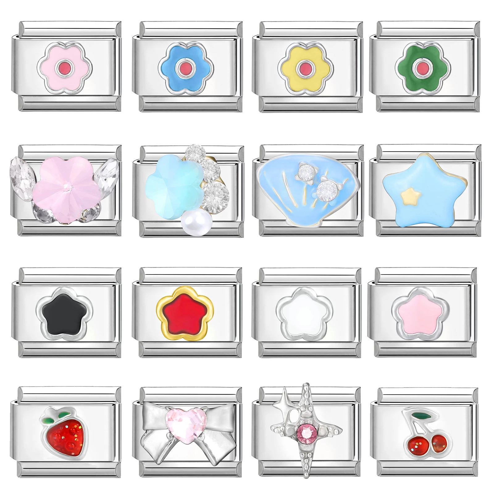 New Fashion Colorful Star Shell Bow Moon Cherry Italian Charm Links Fit 9MM Stainless Steel Bracelet Jewelry DIY Making Gift