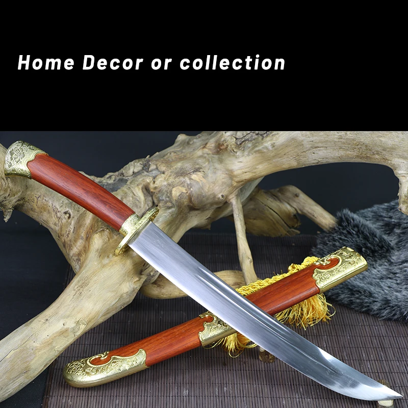 Small Oxtail Sword High Manganese Steel High Hardness Red Wood Sheath Golden Fittings Home Decorative Props No Sharp