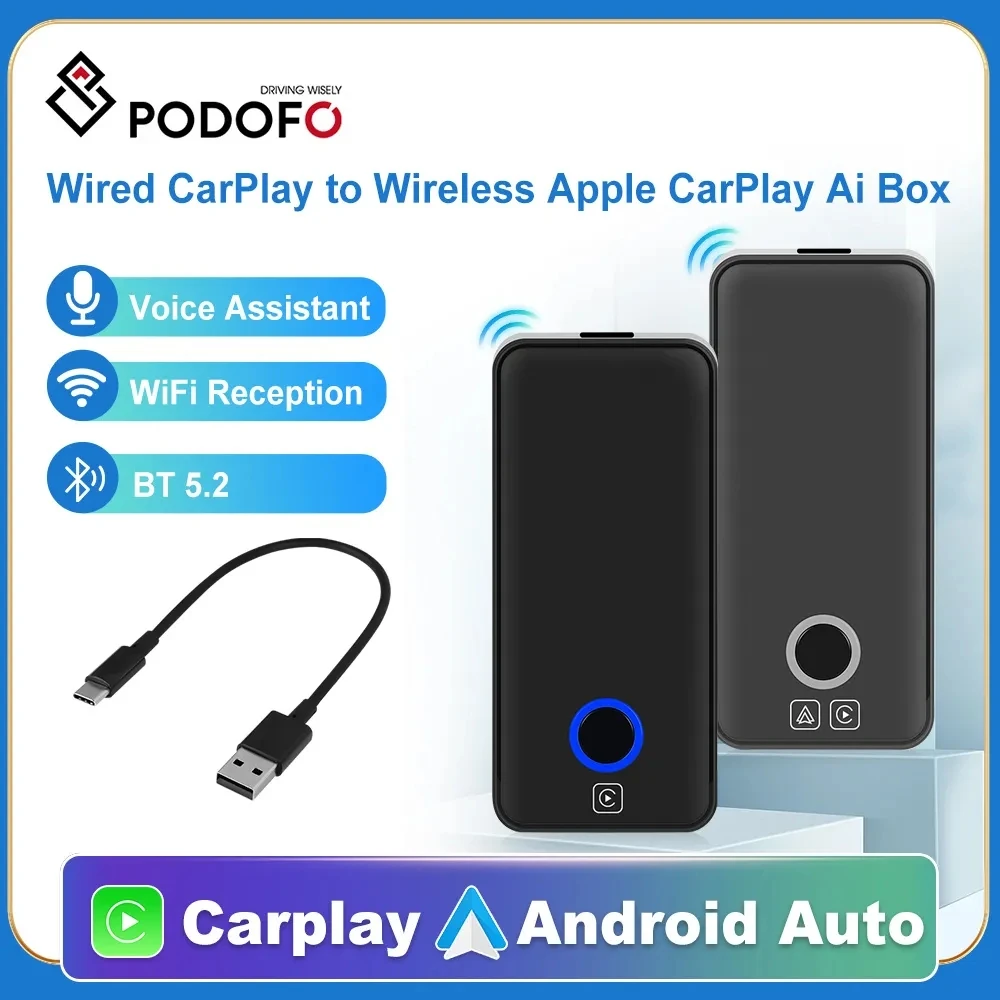 

Podofo Wired CarPlay to Wireless Apple CarPlay Ai Box Adapter USB Type-C Dongle For Audi VW Benz Toyota Ford Chevrolet