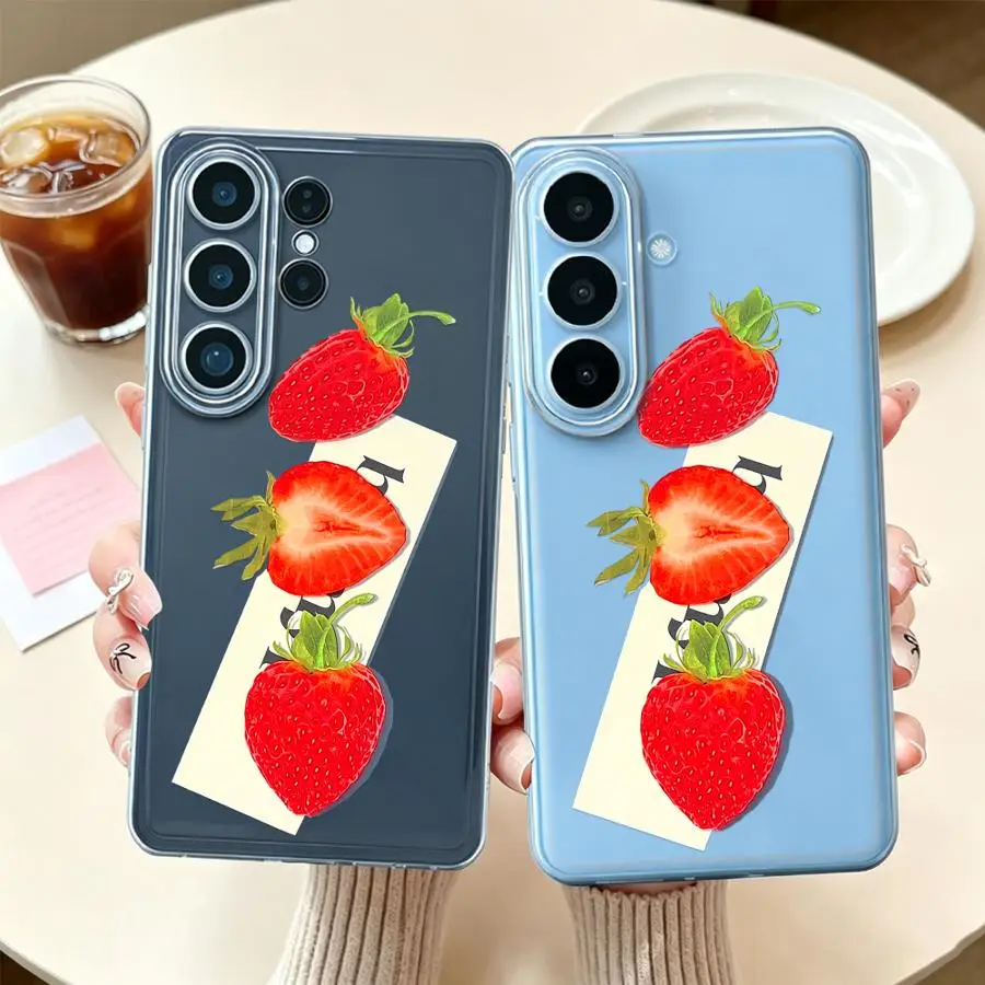 Clear Phone Cover Case for Samsung Galaxy S26 Ultra S10 S24 FE S20 S23 S25 Plus S22 S21 Note 10 20 S26+ S25+ Strawberry Fruit
