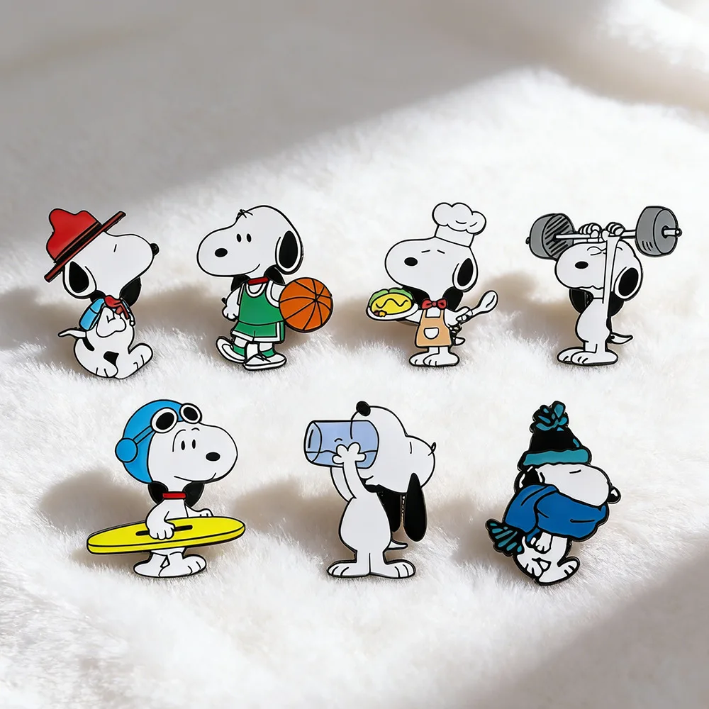 Cute Snoopy Enamel Brooch Pin Character Design Sport Cooking Adventure Dog Badge for Denim Bag Clothing DIY Ornament
