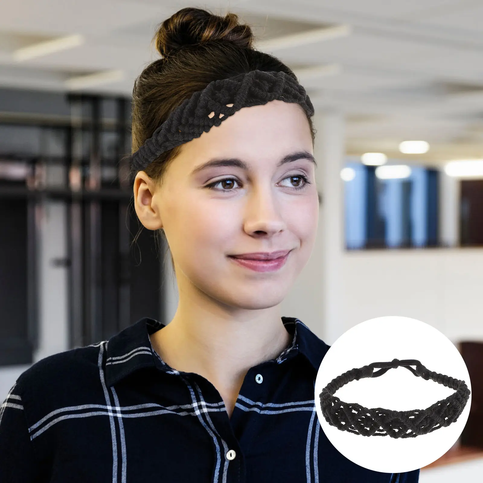

Crochet Knit Boho Headband Cotton Hair Band for Women Soft Lightweight Breathable Retro Modern Hair Hoop Braiding Styling