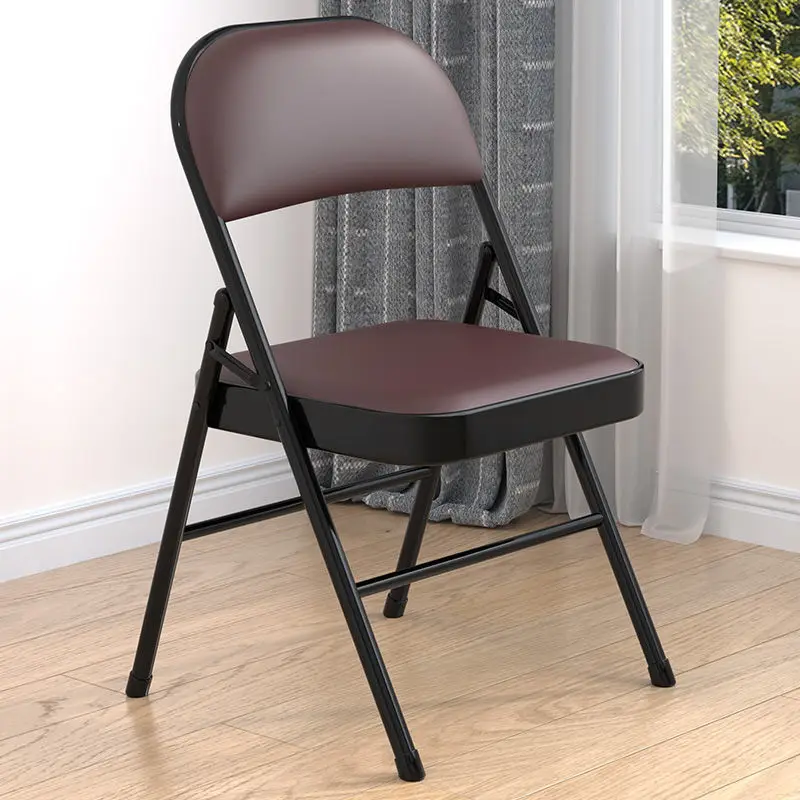 1PC Modern Leather conference chair folding dormitory stool stainless steel frame home computer chair portable solid color seat