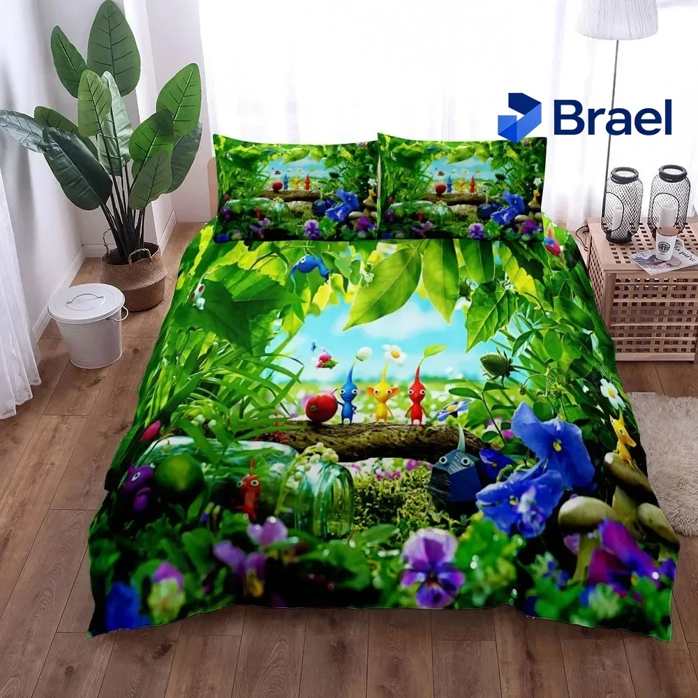 Exquisite Pikmin Bugs Duvet Cover Set King Queen Double Full Twin Single Size Bed Linen Set  Cover with Pillowcase Custom