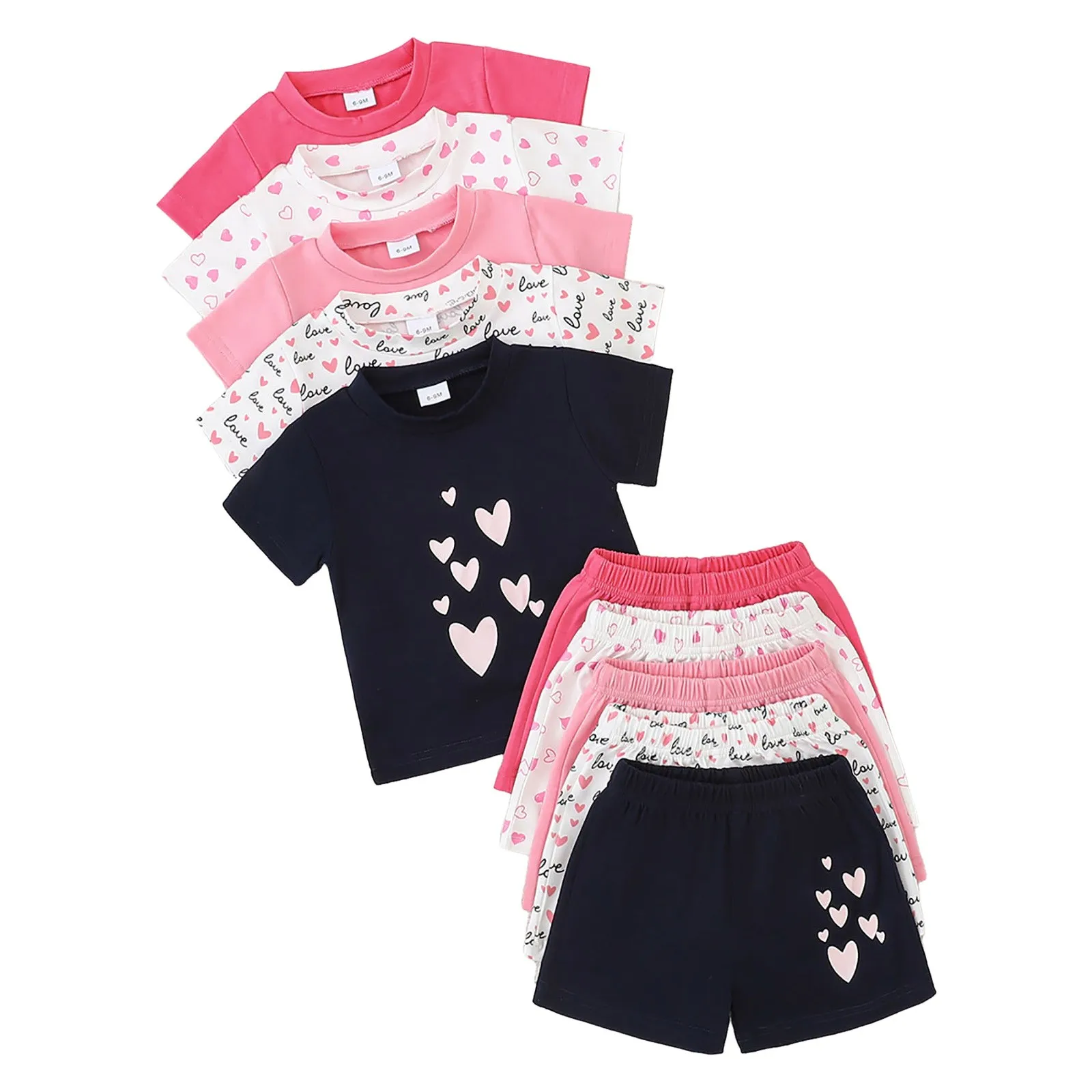 

Baby Girl Clothes 6-9 Months 5PC Girls Suit Comfortable Soft Breathable Fashion Love Print Short Sleeve Shorts 4 Piece Set Baby