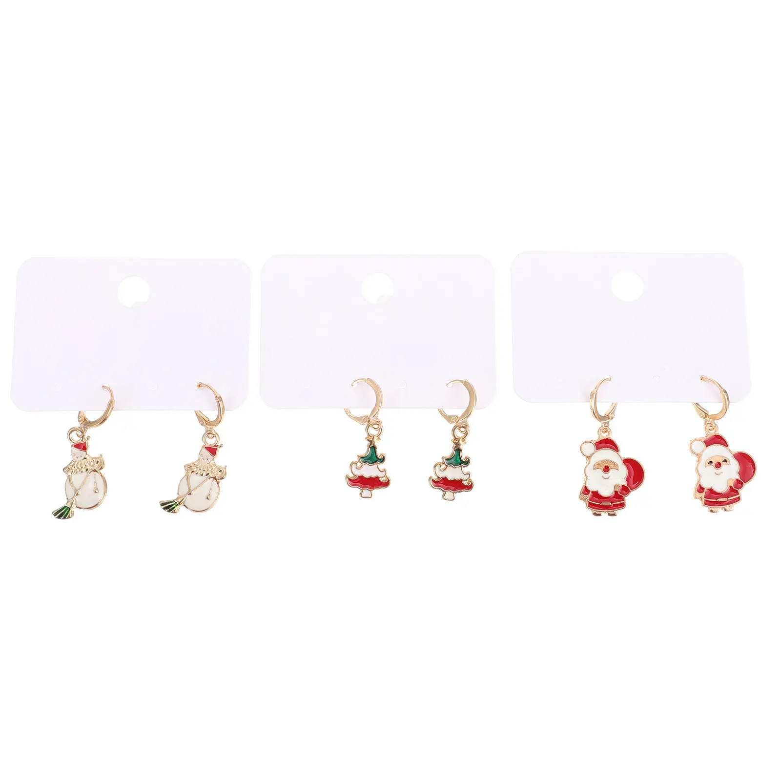 Christmas Earrings Set for Women: 3 Pairs Tree Snowman Santa Danglers Zinc Alloy