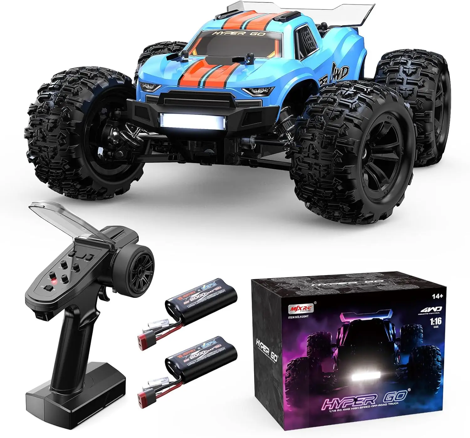 

MJX Hyper GO H16MT 1/16 4X4 RTR Brushless Fast RC Cars for Adults, Max 43mph RC Trucks, Portable Remote Control Car for Boys, RC