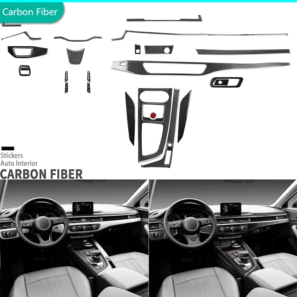 28-teiliges Echt-Carbonfaser-Interieur-Set für Armaturenbrett und Schalthebel für Audi A4 A5 B9 2017 2018 2019 2020 2021 2022 2023 2024
