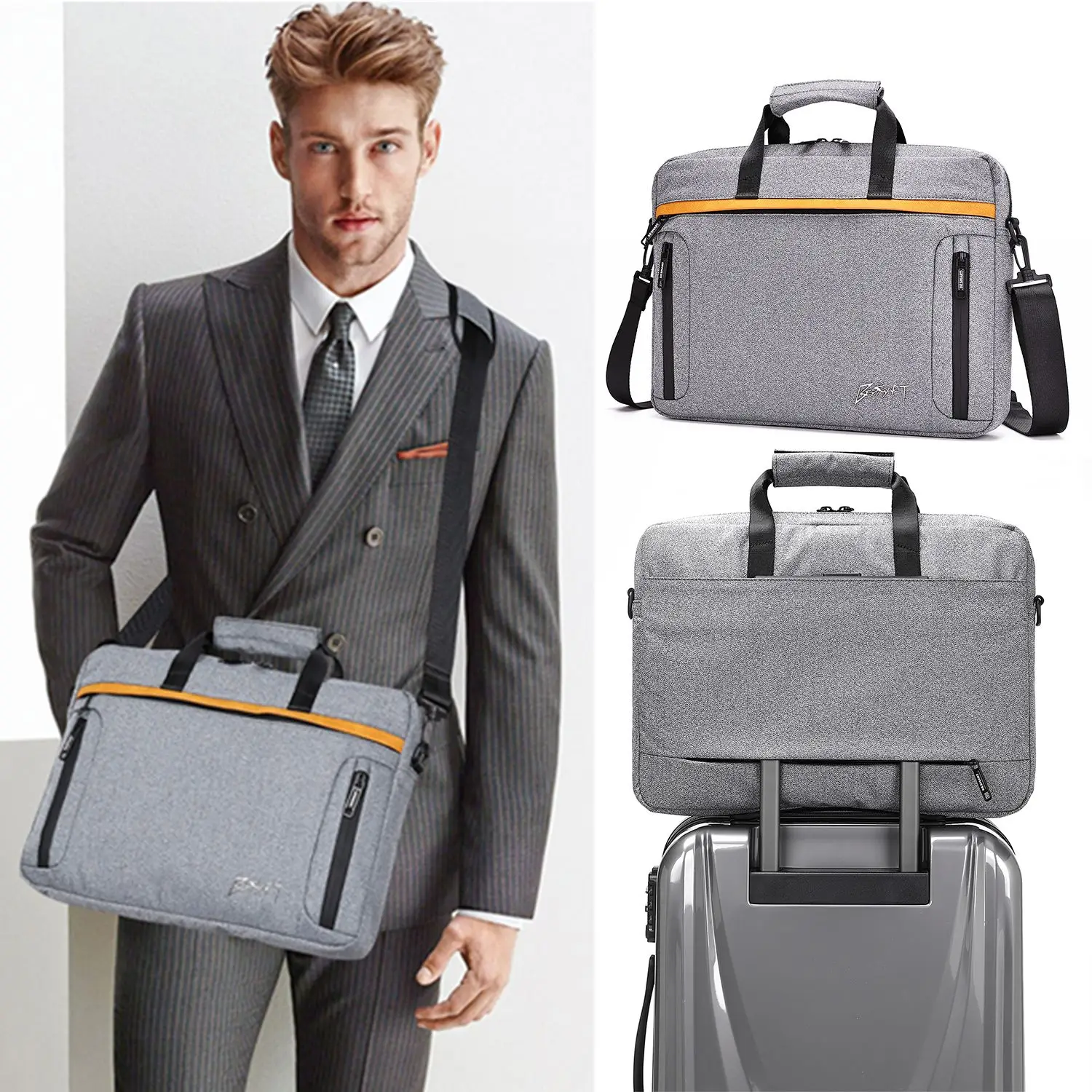 

BE SMART Waterproof Laptop Bag Fits 15.6 Inch Computer with Trolley Sleeve, Crossbody Briefcase Bags Handbag for Work Business