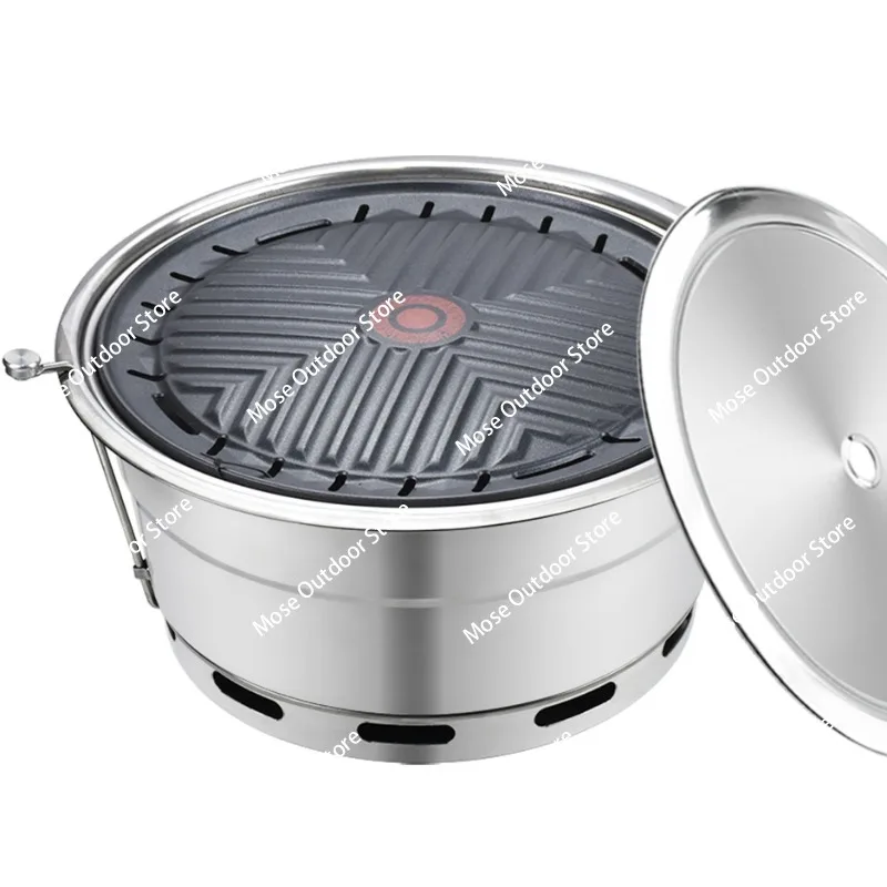 

Korean-style Large Barbecue Grill Round Top Exhaust Stainless Steel Charcoal Fire Barbecue Utensils