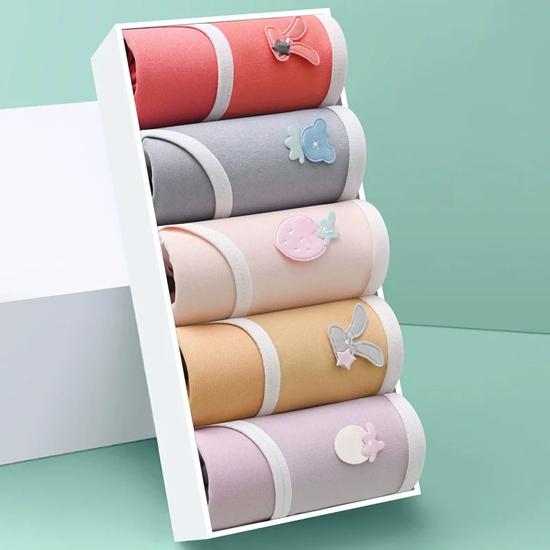 New 5-Piece Cute Underwear Set For Women, Comfortable And Breathable Triangle Underwear, Solid Color Mid Waist Casual Underwear