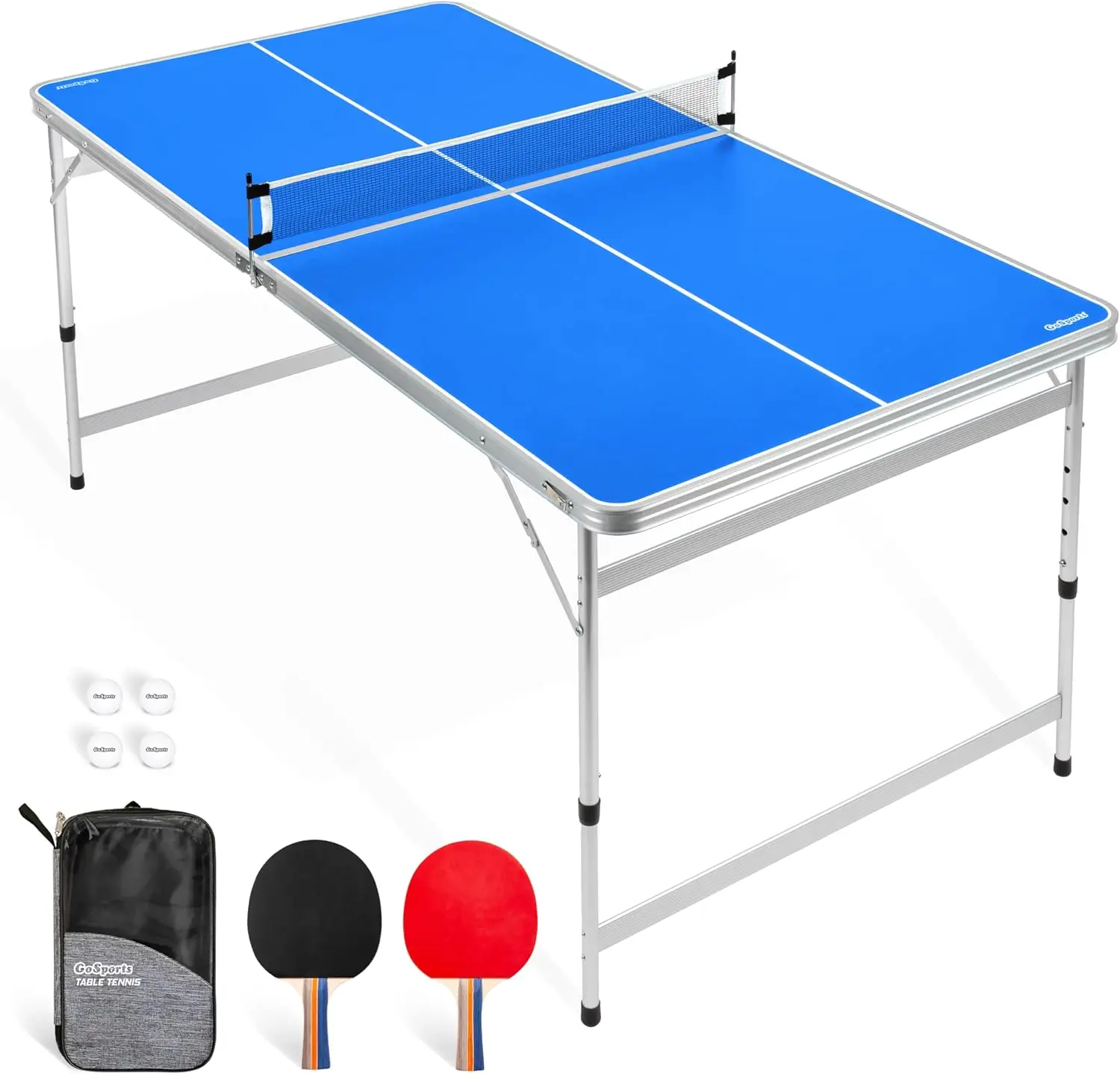 6 x 3 ft Mid-Size Table Tennis Table Set with Adjustable Height - Green or Blue