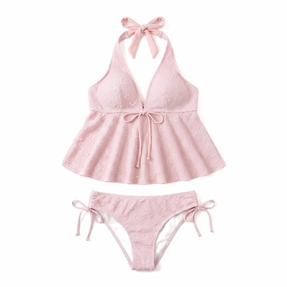 

Купальник-бикини из двух частей с лямкой через шею, облегающий, с бантом, в стиле Y2K, летний, с V-образным вырезом, пляжная одежда для женщин