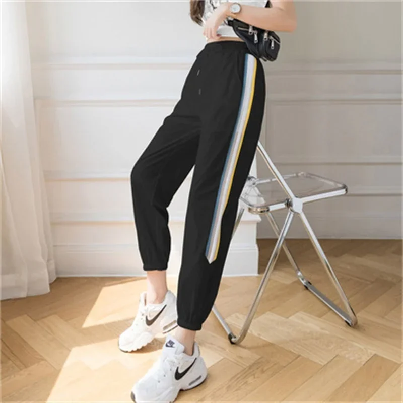 Women Thin Ice Silk Casual Fashion Pants 2024 Female Cool Transparent Trousers College Girls Sport Pants Oversized Sweatpants