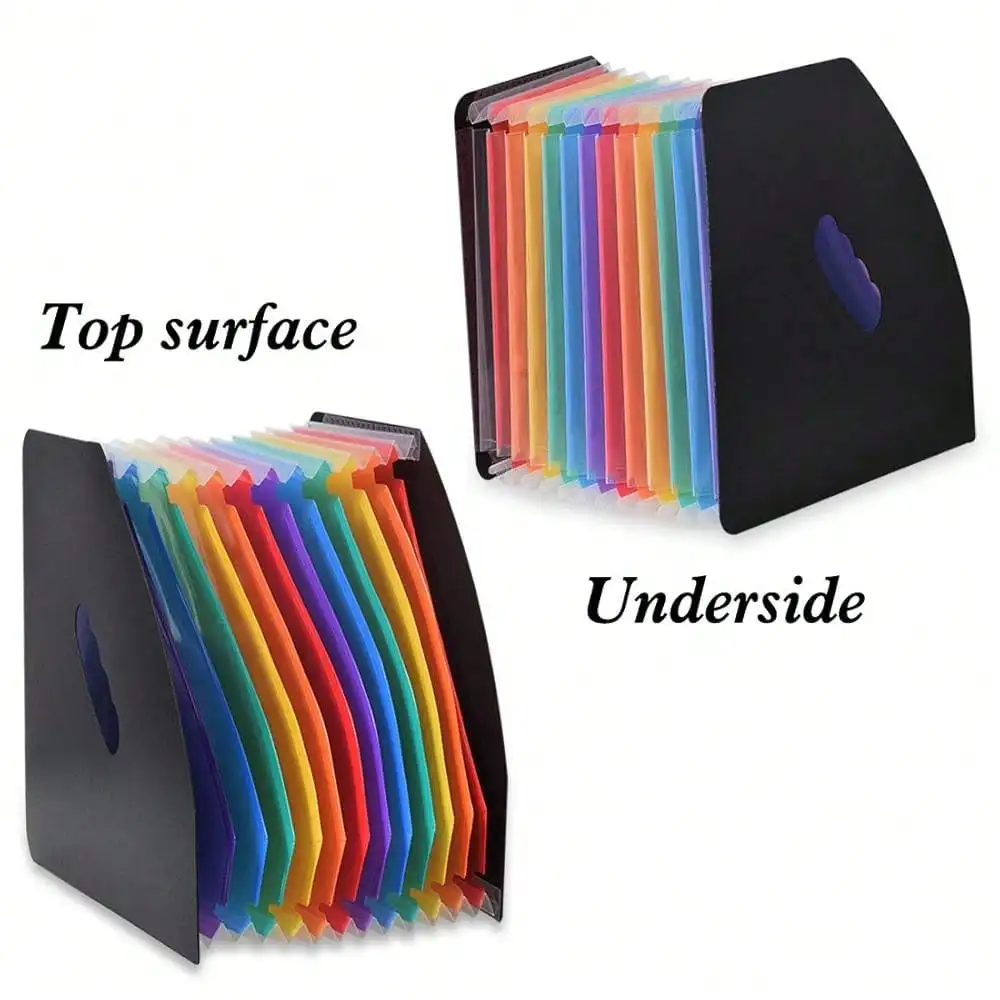 

13 Pockets Vertical Expanding File Folder Plastic Accordion File Organizer Desk Stand Magazine Holder Letter Size A4 Documents Storage Space Saver For Office Home Class,WhiteWithRainbowInsert