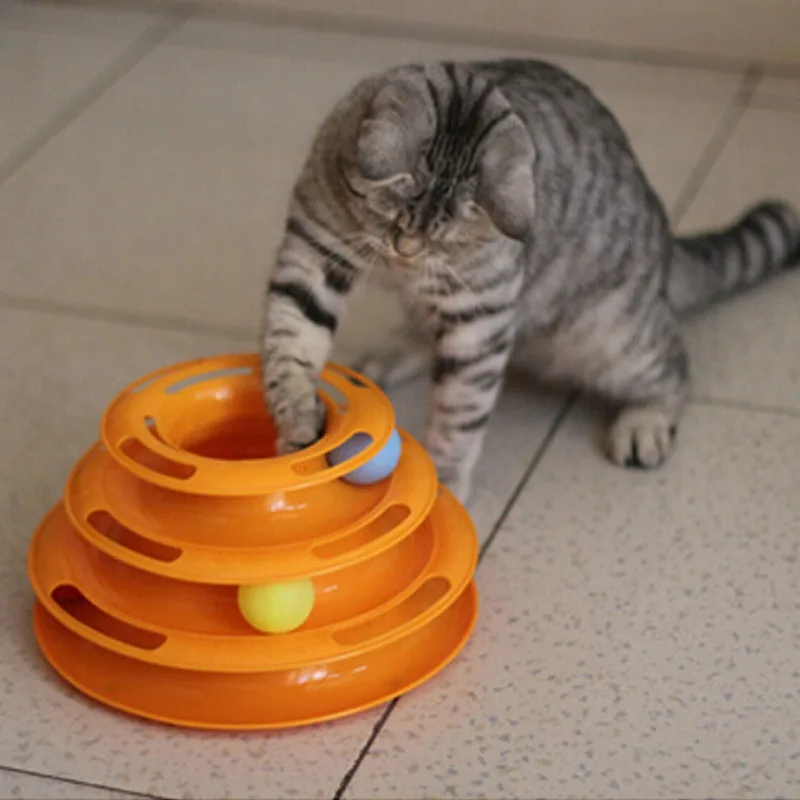 3 Levels Cats Toy Tower Tracks Cat Toys Interactive Cat Intelligence Training Amusement Plate Tower Pet Products Cat Tunnel