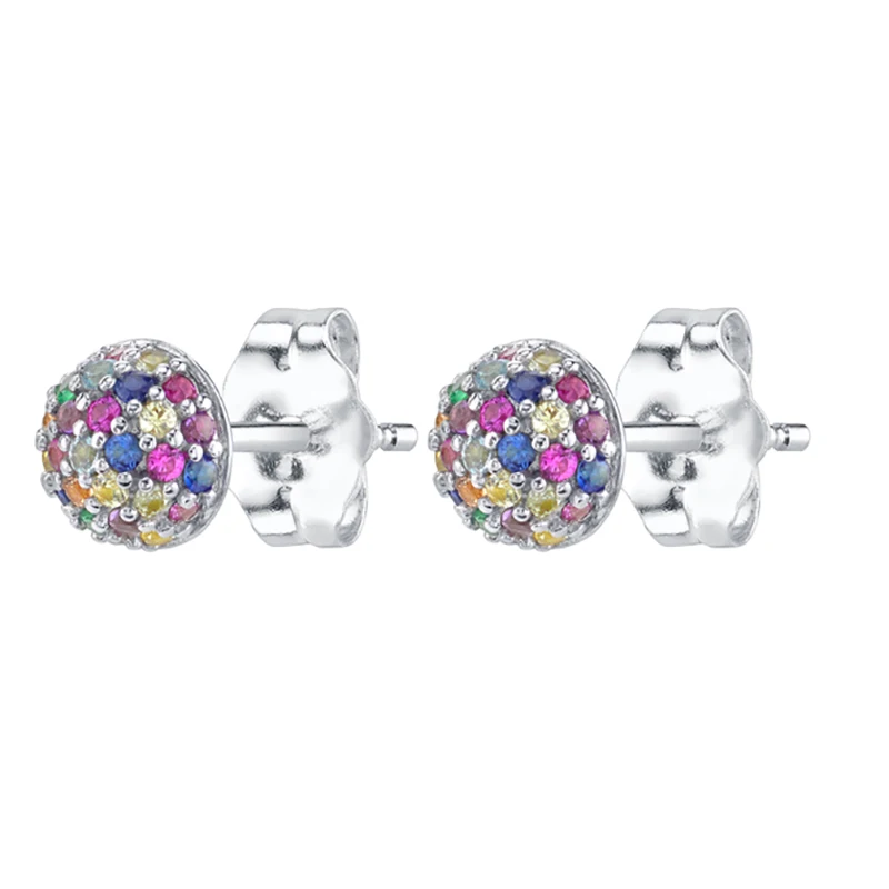 KEYOUNUO Gold Filled Silver Color Rainbow Zircon Stud Earrings For Women CZ Ball Colorful Earring Wedding Jewelry Wholesales
