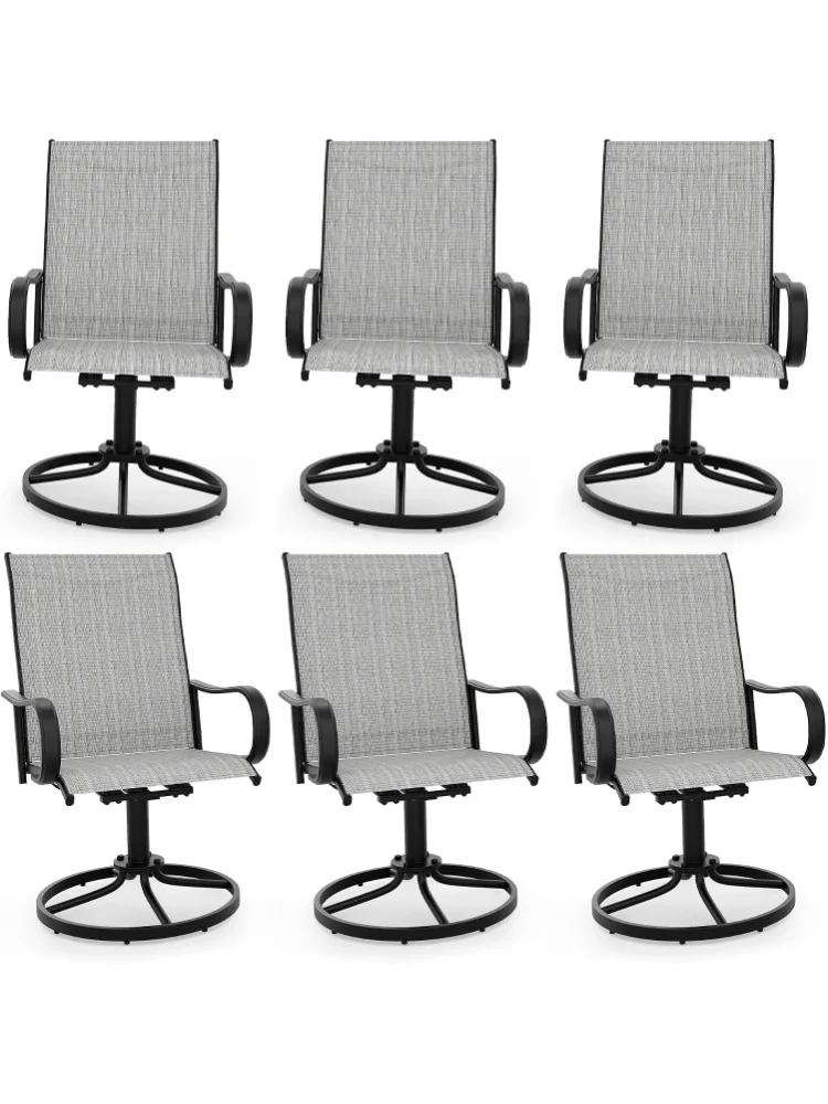 Garvee 2er-Pack drehbare Outdoor-Esszimmerstühle – atmungsaktives Textilene-Netzgewebe, ergonomische hohe Rückenlehne, wetterfester E-beschichteter Rahmen für Terrasse, Deck, Rasen, Garten – Grau