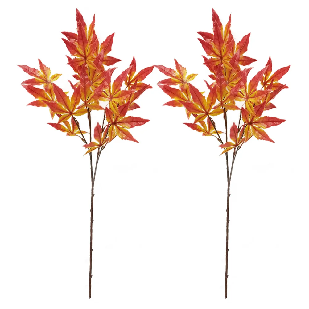 

2Pcs Simulation Plant Maple Leaf Branch Decor Fine Workmanship Beautiful Appearance Home Simulated Plant Maple Leaf Branch