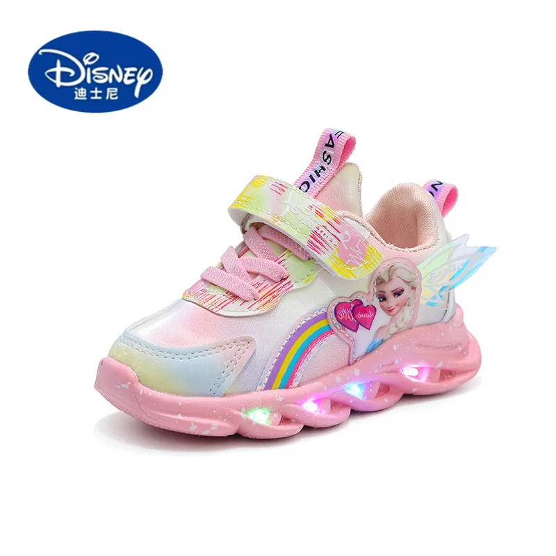 ディズニー エルサ プリンセス シューズ 2025 春 - 幼児用ピンクレザースニーカー、通気性と快適性を備えた韓国スタイル