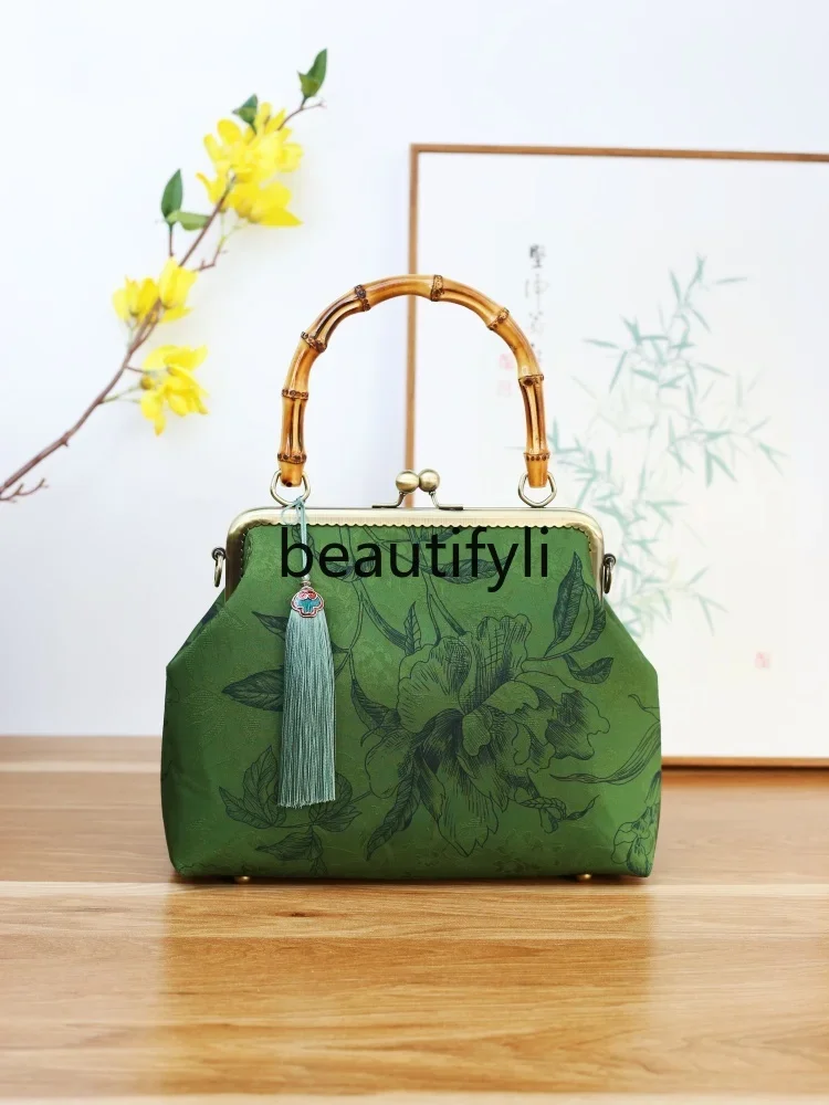 Atmospheric national style flower dill cheongsam bag handbag women's retro new Chinese-style shoulder bamboo cross-body bag