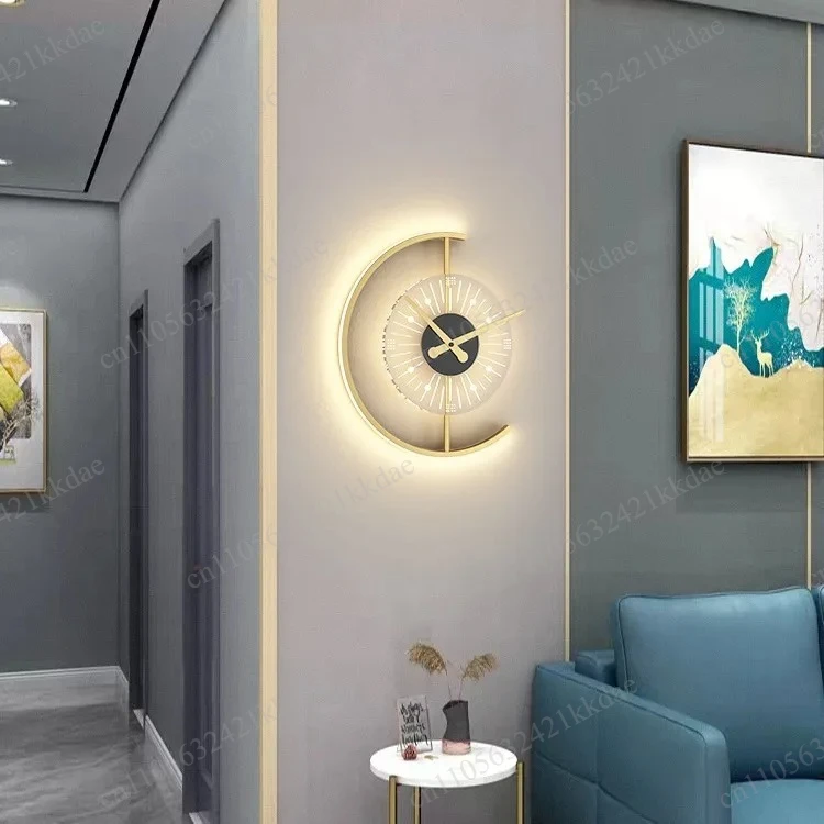 Living room light luxury creative clock wall lamp view 2