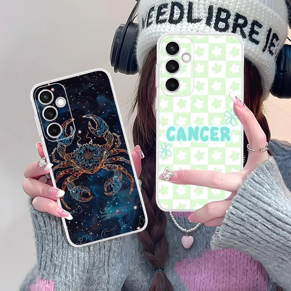 Zodiac Sign Cancer Phone Case for Samsung Galaxy S25 S24 S23 S22 S21Plus FE Ultra Soft TPU Clear Shockproof Cover
