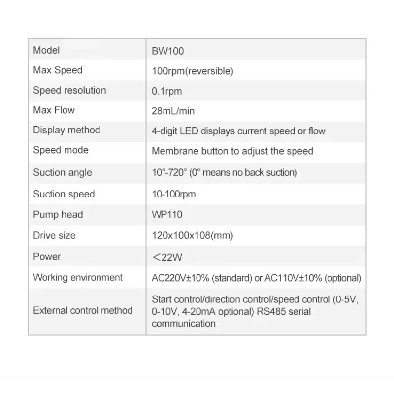 BW100 Мини-портативный лабораторный перистальтовый насос с шаговым двигателем 220 В с низким расходом перекачки жидкости электрический источник питания для продажи